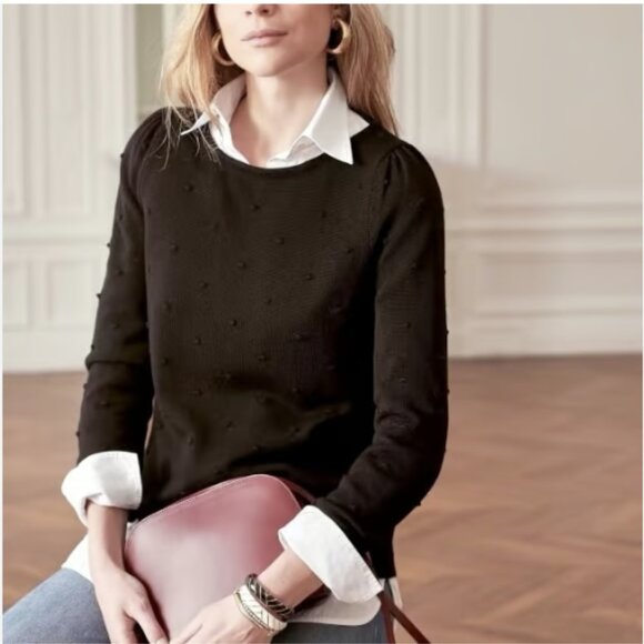 Sezane La Maille Hans Sweater Merino Wool Black Polka Dot Pom Pom Size Small - Picture 1 of 16